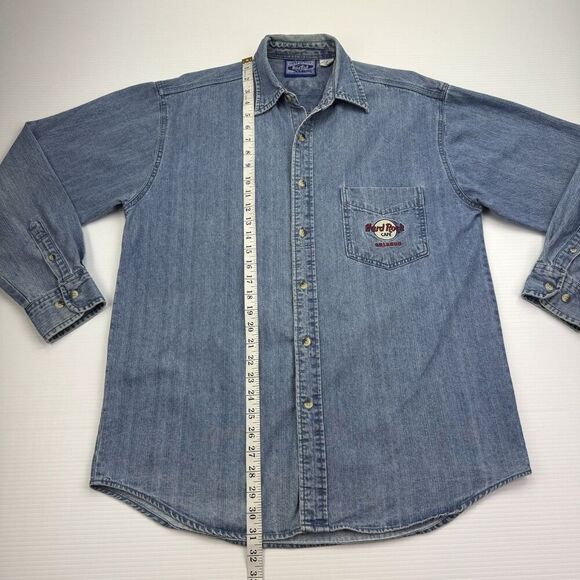 Vintage Hard Rock Cafe Denim Shirt ORLANDO Button Up Long Sleeve Size Medium - Picture 7 of 10